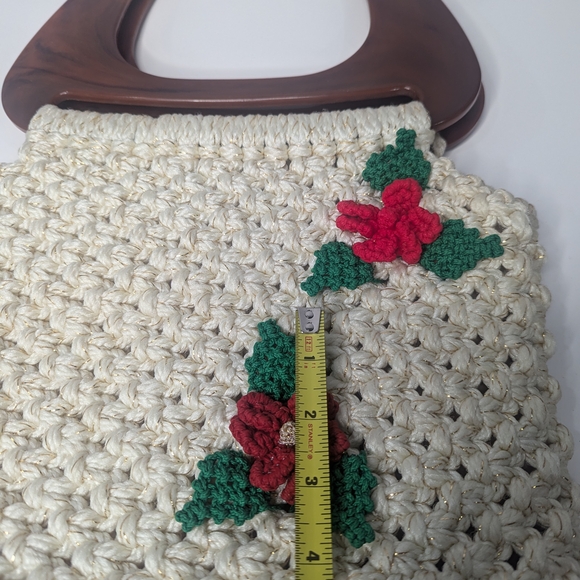 Handcrafted Creme Colored Crochet/ Macrame Bag  with Lucite Handles - Picture 9 of 11